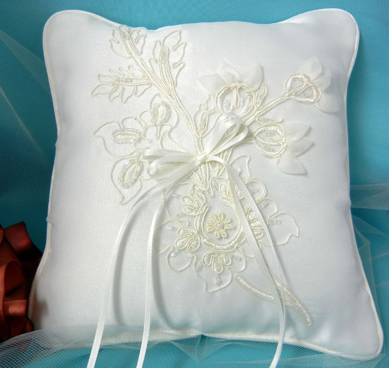 Floral Embroidered Organza Ring Pillow